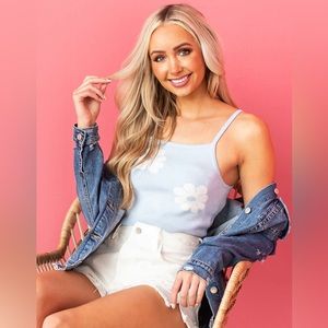 Lime Lush Boutique - Baby Blue Daisy Print Cropped Knit Tank Top